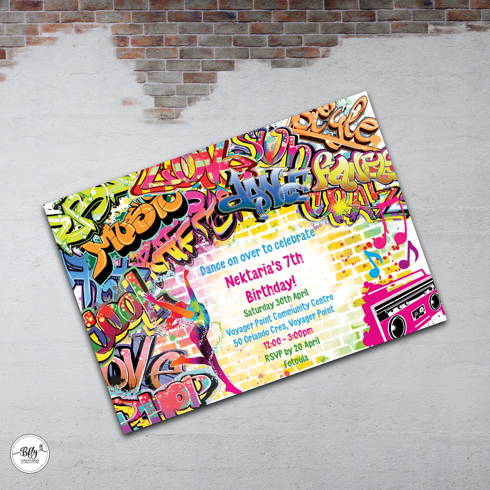 uitnodiging kinderfeestje graffiti